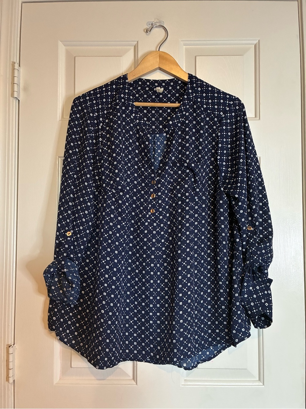 DNA couture Navy and White Printed Roll-Tab Tunic